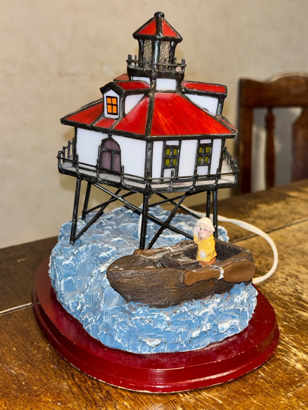 Vintage Lighthouse Lamp Nautical Stained Glass Style Lighted Coastal Decor - Picture 3 of 11